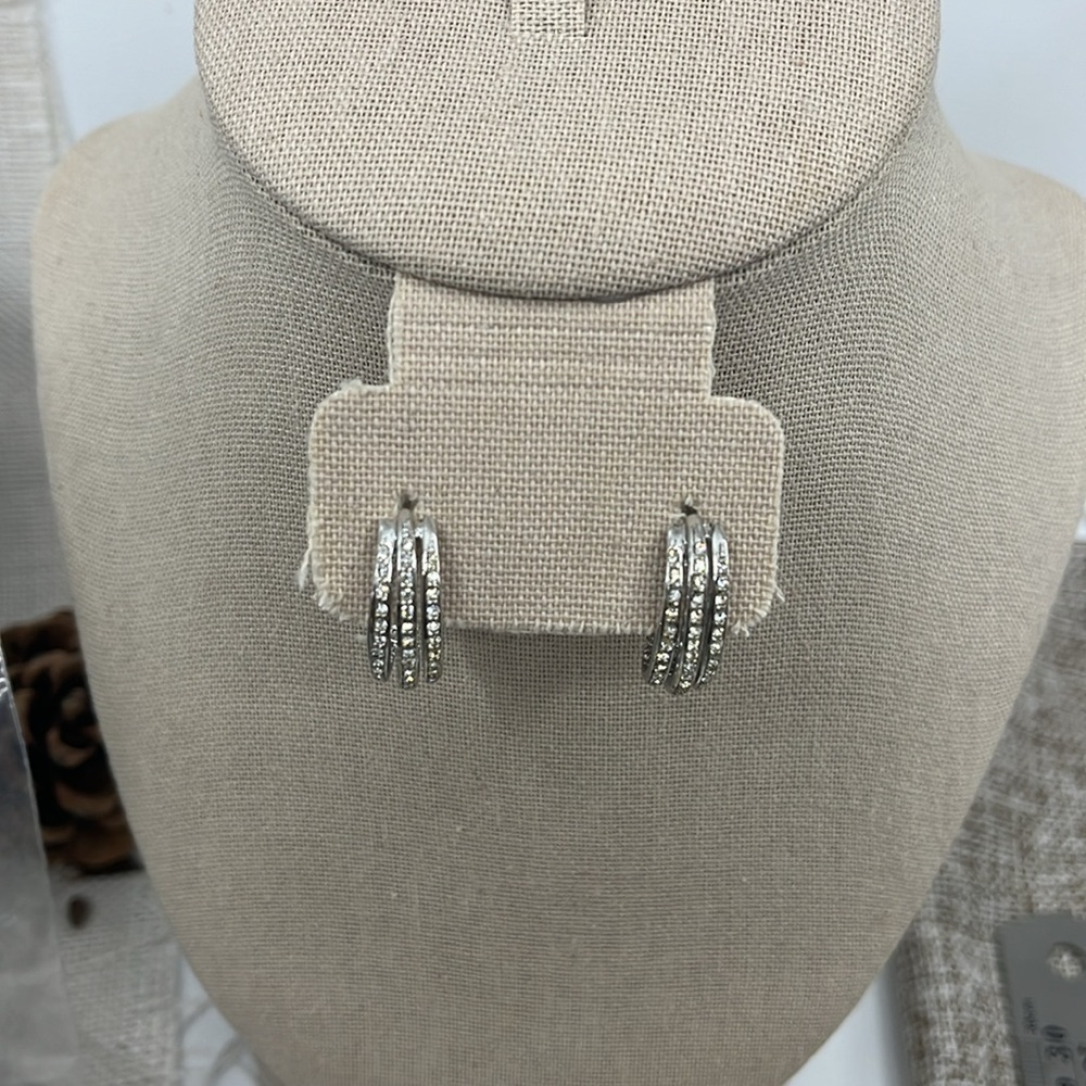 ✨ 925 Sterling Silver Double Row CZ Hoop Earrings - 5.1g - Picture 4 of 12